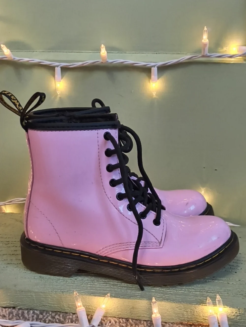 Kids Dr. Martens 1460 Patent Pink 🩷 Black 🖤 Air Wair Lace Zip Lamper Boots 2